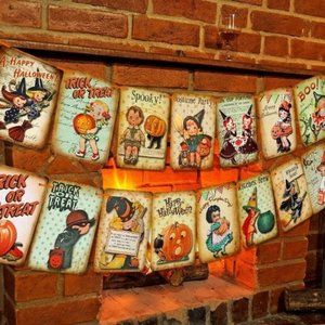 Halloween Decorations Vintage Style Pumpkin Hanging Trick or Treat Banner